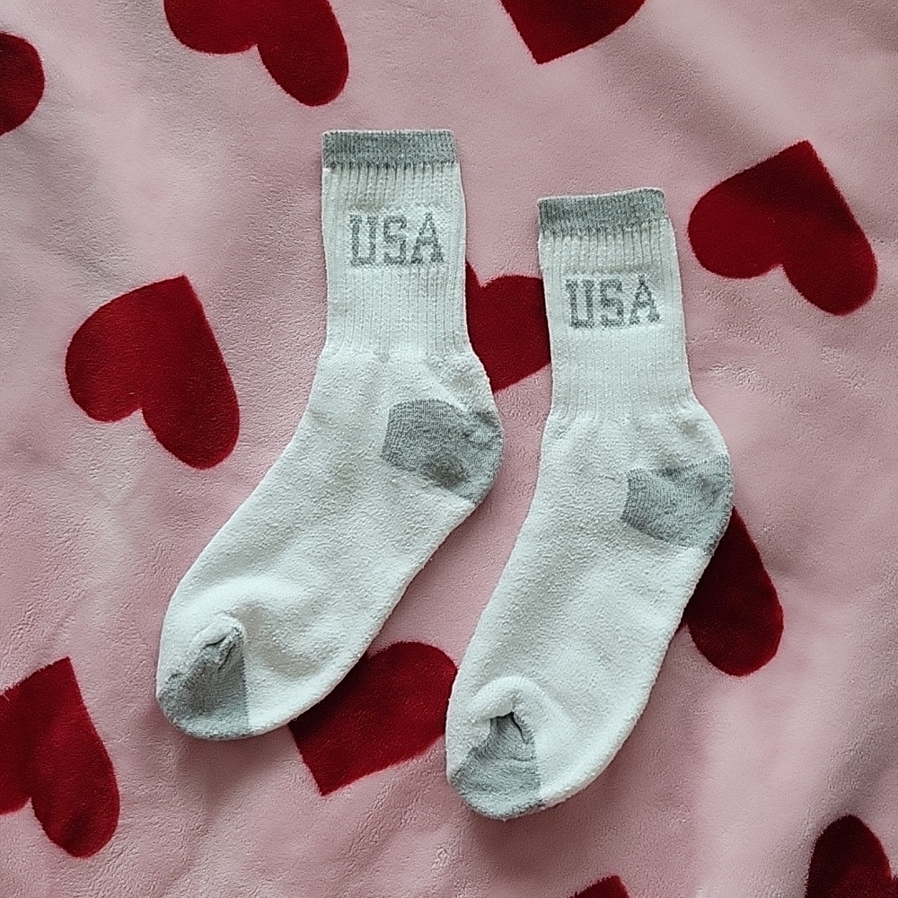 Vintage White & Gray USA Athletic Crew Socks